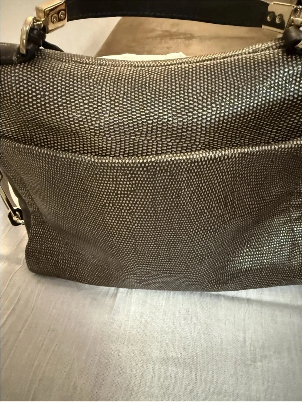 Coach Metallic Gold Pebbled Leather Turnlock Crossbody Satchel Bag